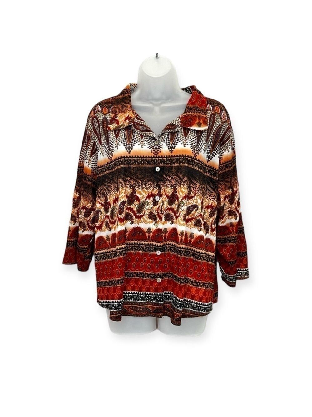 Christopher Banks CJ Bank Button Down Blouse Top Size 2X Paisley Pattern